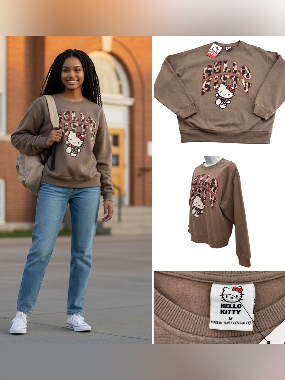 Sanrio Hello KItty Animal Print Arch Oversized Sweatshirt Sz.M NWT